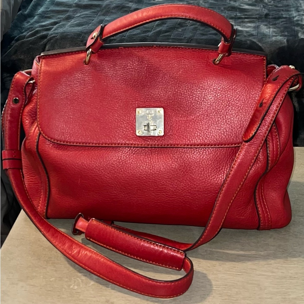 MCM Handbag Red Crossbody Leather Shoulder Bag  Tote Travel Purse Messenger Bag